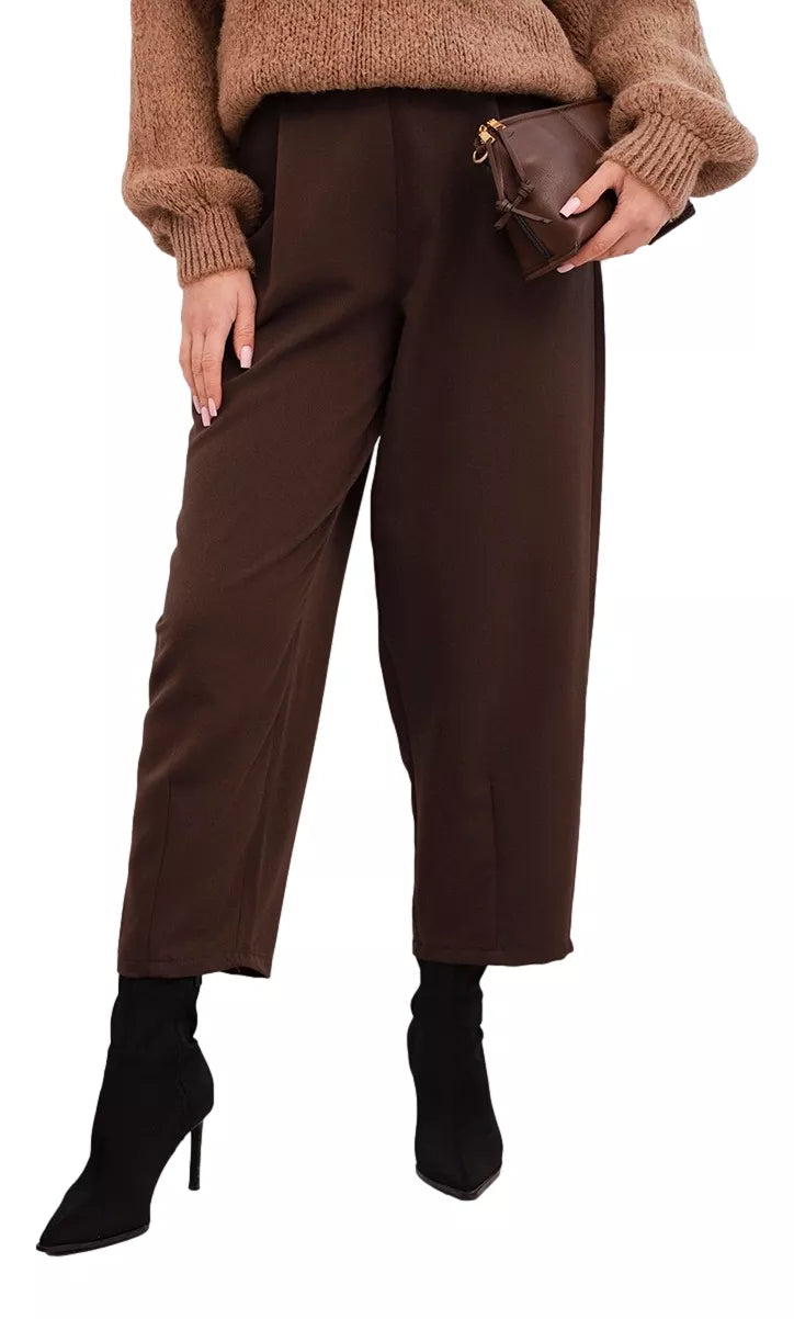 Moteriškos rudos spalvos aukštu liemeniu kelnės Lori