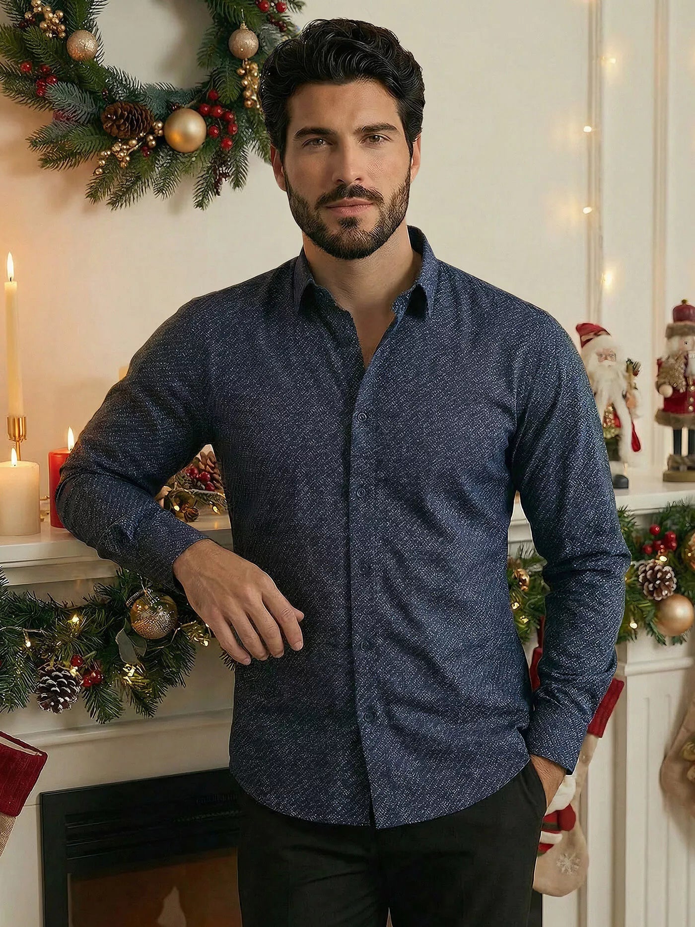 Vyriški tamsiai mėlyni marškiniai Melba