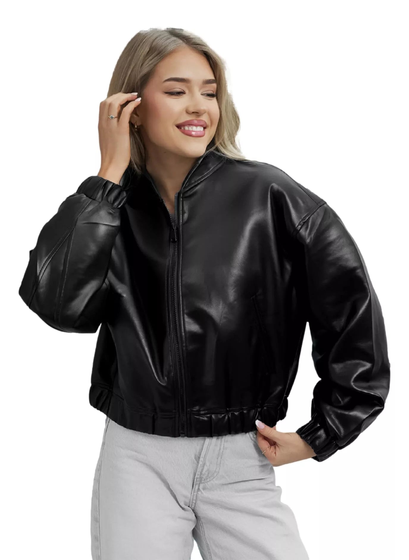 Moteriška juoda odinė striukė Ketrin