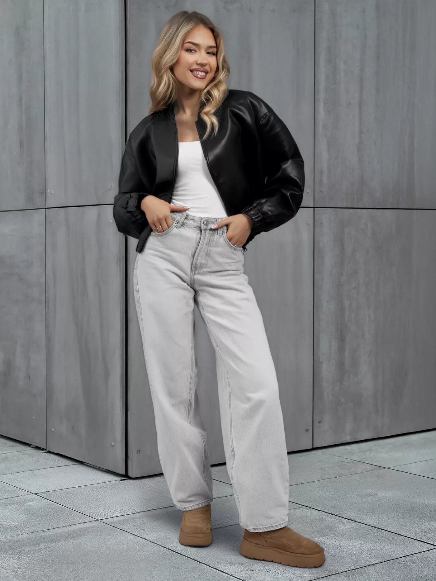 Moteriška juoda odinė striukė Ketrin