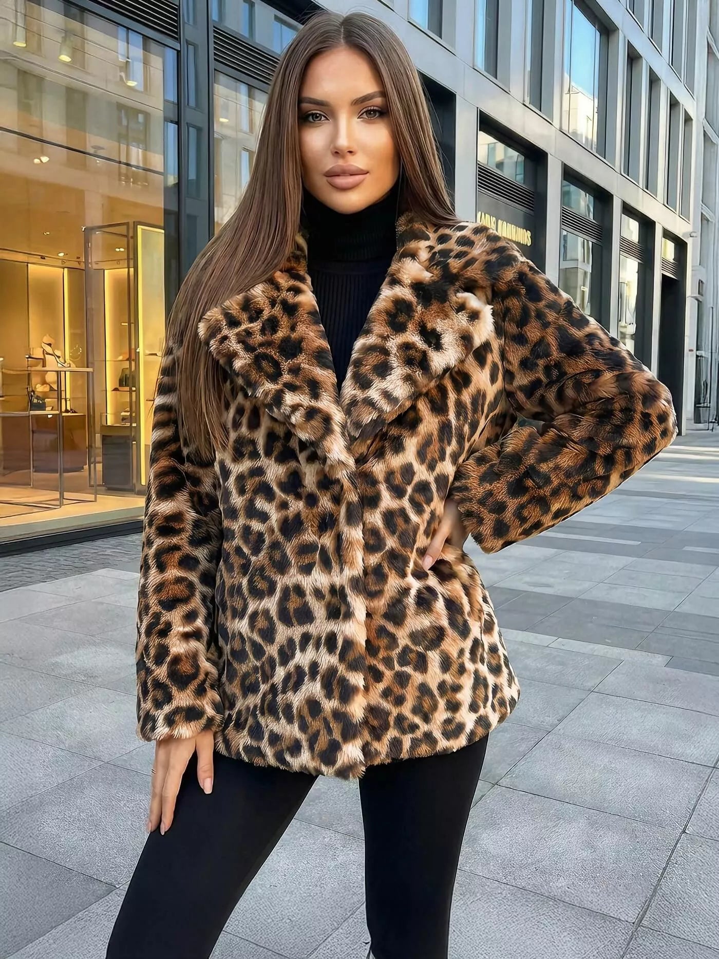 Moteriška ruda kailinė striukė su gyvūniniu raštu Leopard