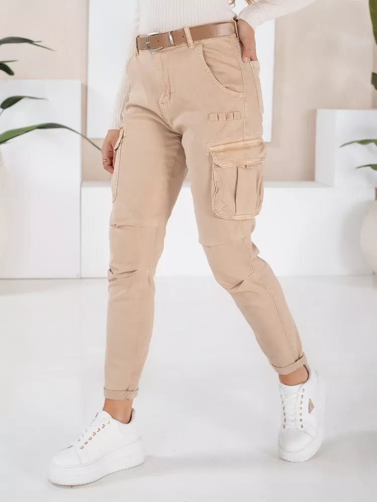Moteriškos rusvos spalvos kelnės Cargo