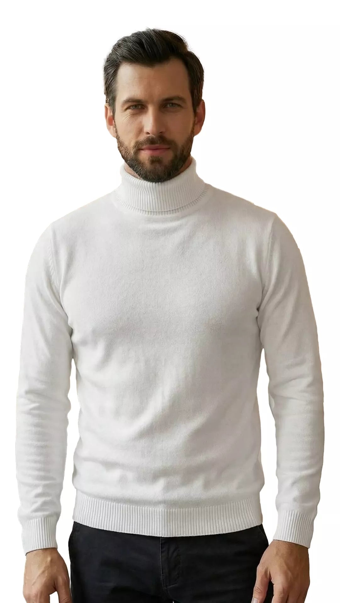 Vyriškas baltas megztinis su aukštu kaklu Melba
