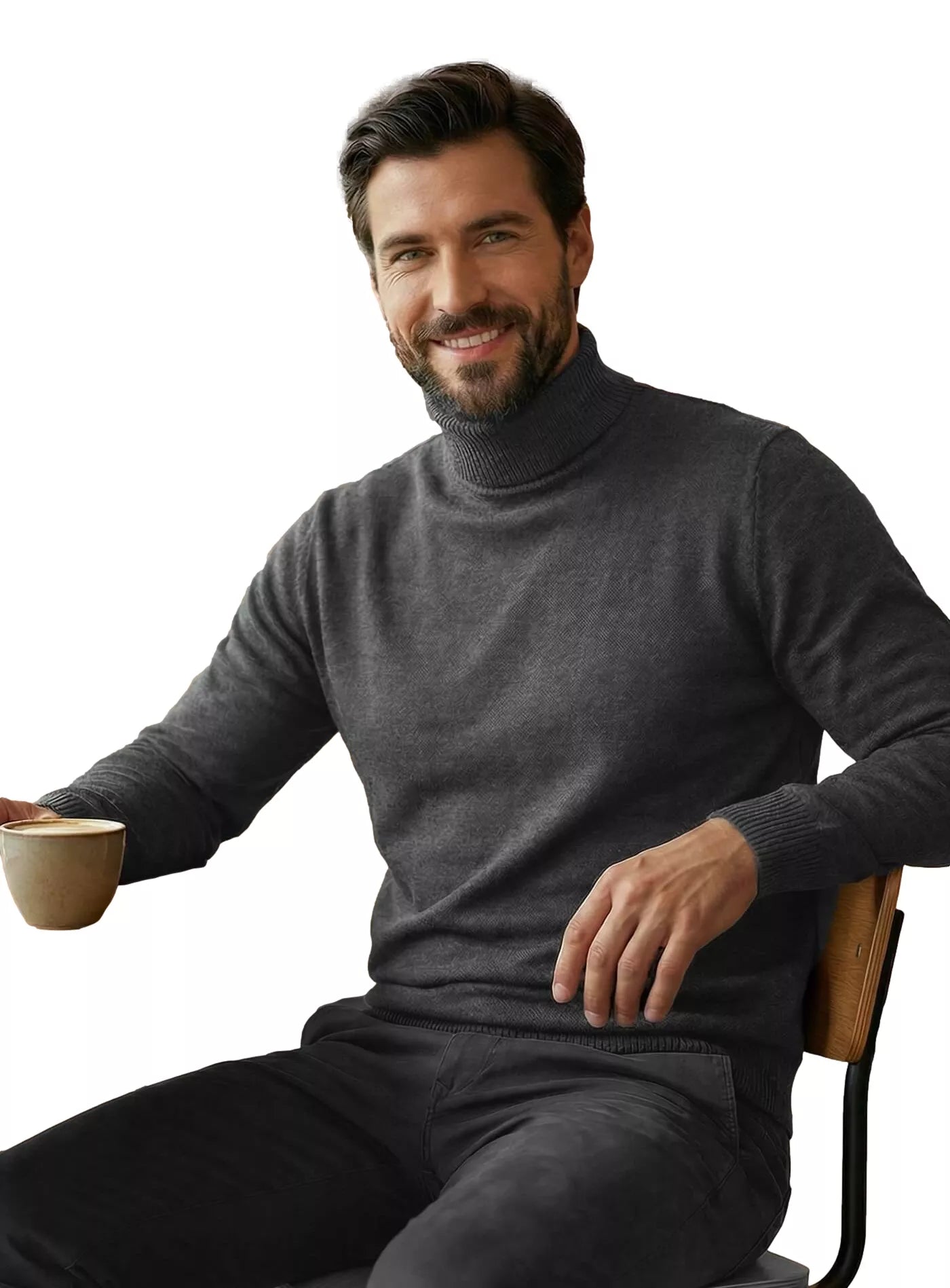 Vyriškas tamsiai pilkas megztinis su aukštu kaklu Melba