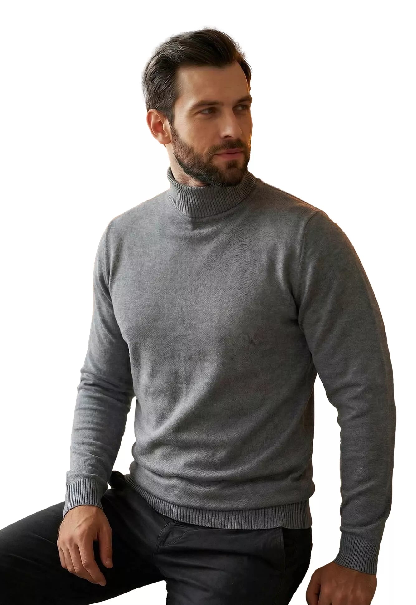 Vyriškas pilkas megztinis su aukštu kaklu Melba