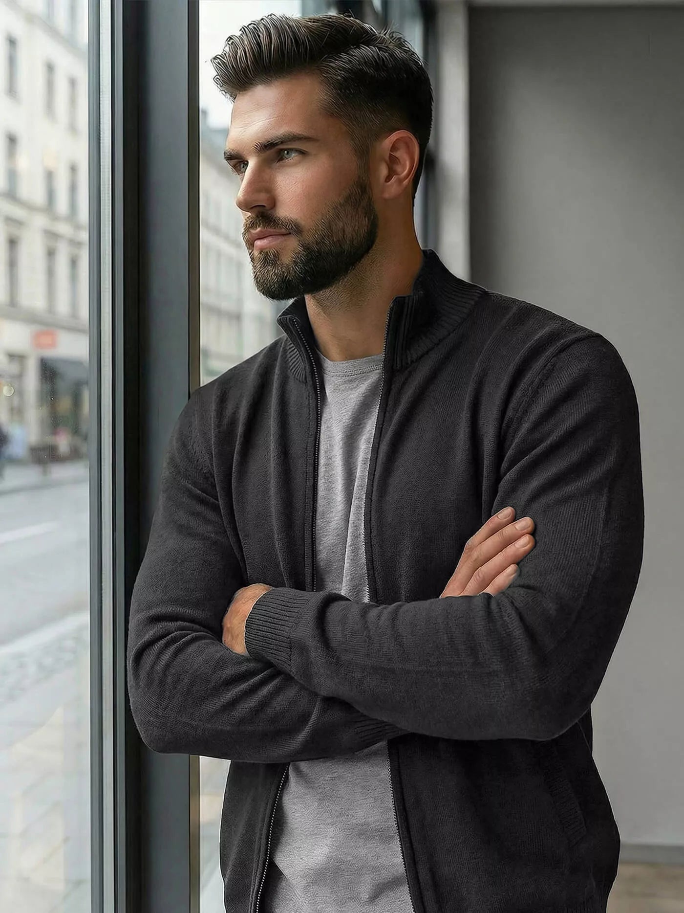 Vyriškas tamsiai pilkas megztinis Nelson