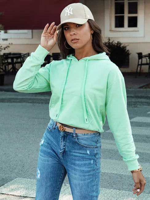 Moteriškas mėtinės spalvos džemperis su gobtuvu Trend