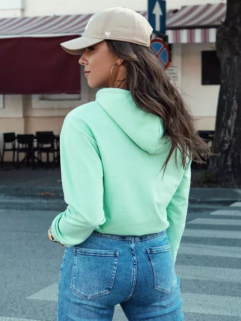 Moteriškas mėtinės spalvos džemperis su gobtuvu Trend