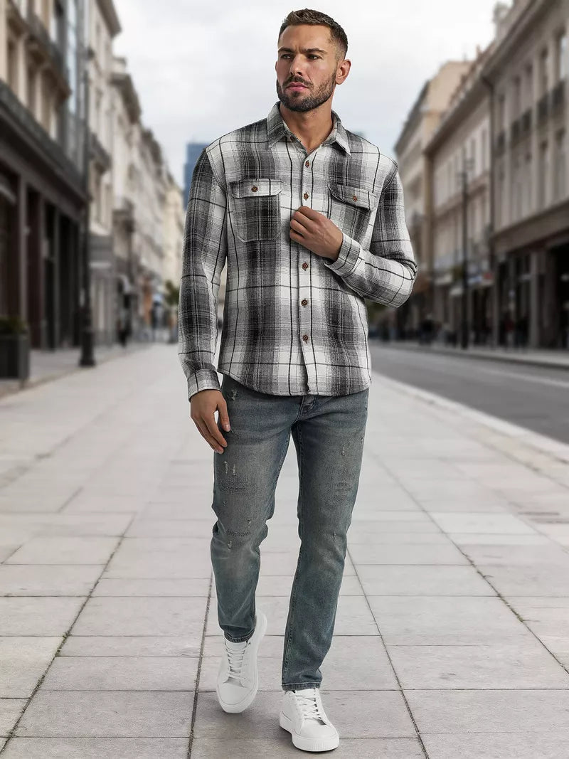 Vyriški juodi/balti flaneliniai marškiniai Cory