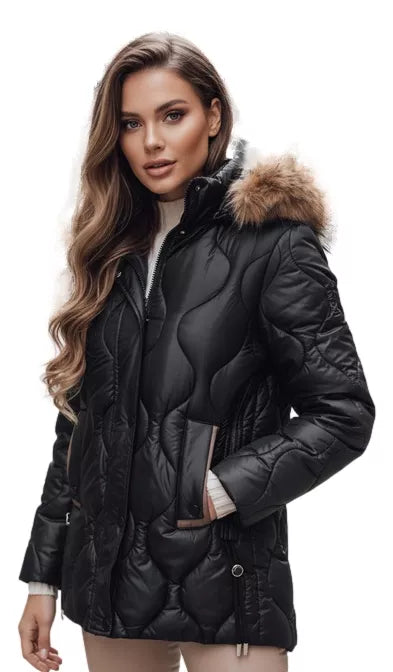 Moteriška juoda žieminė striukė su ruda detale Lumor