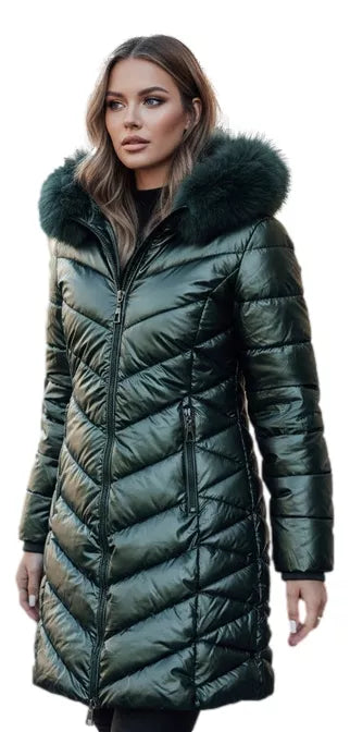 Moteriška dygsniuota žalia striukė Bela