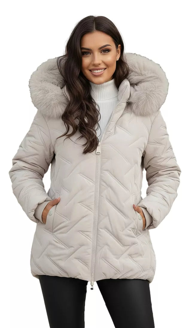 Moteriška šviesiai pilka žieminė striukė su gobtuvu Levi