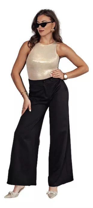 Moteriškos juodos plačios kelnės Elegant