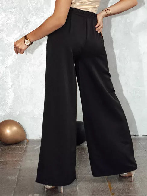 Moteriškos juodos plačios kelnės Elegant