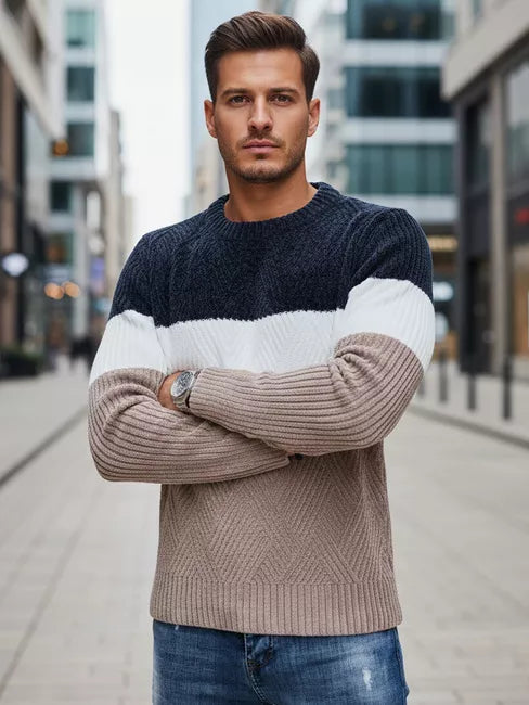 Vyriškas tamsiai mėlynas ir rusvas megztinis Epic