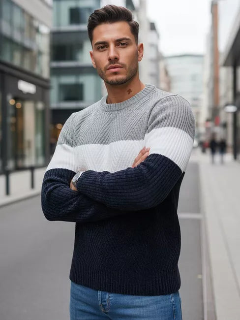 Vyriškas pilkas ir tamsiai mėlynas  megztinis Epic