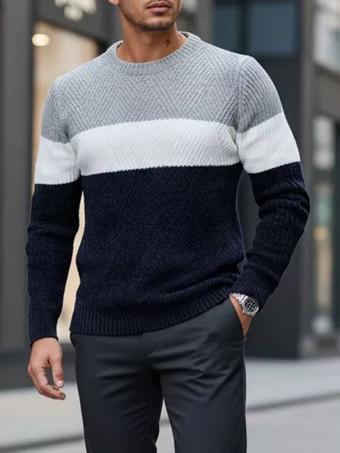 Vyriškas pilkas ir tamsiai mėlynas  megztinis Epic