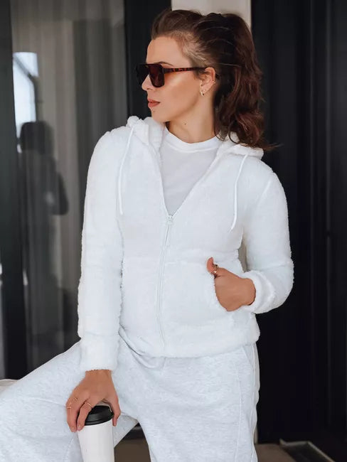 Moteriškas baltas džemperis su gobtuvu Alan