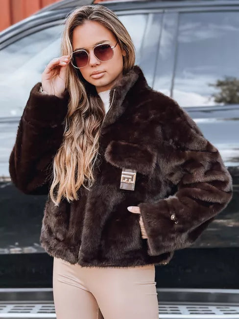 Moteriškas tamsiai rudas  trumpas kailinis paltas Ariel