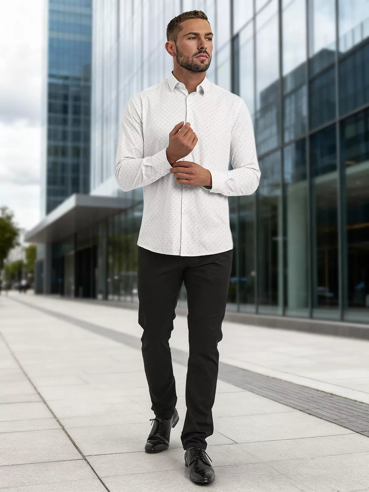 Vyriški balti taškuoti marškiniai Royal