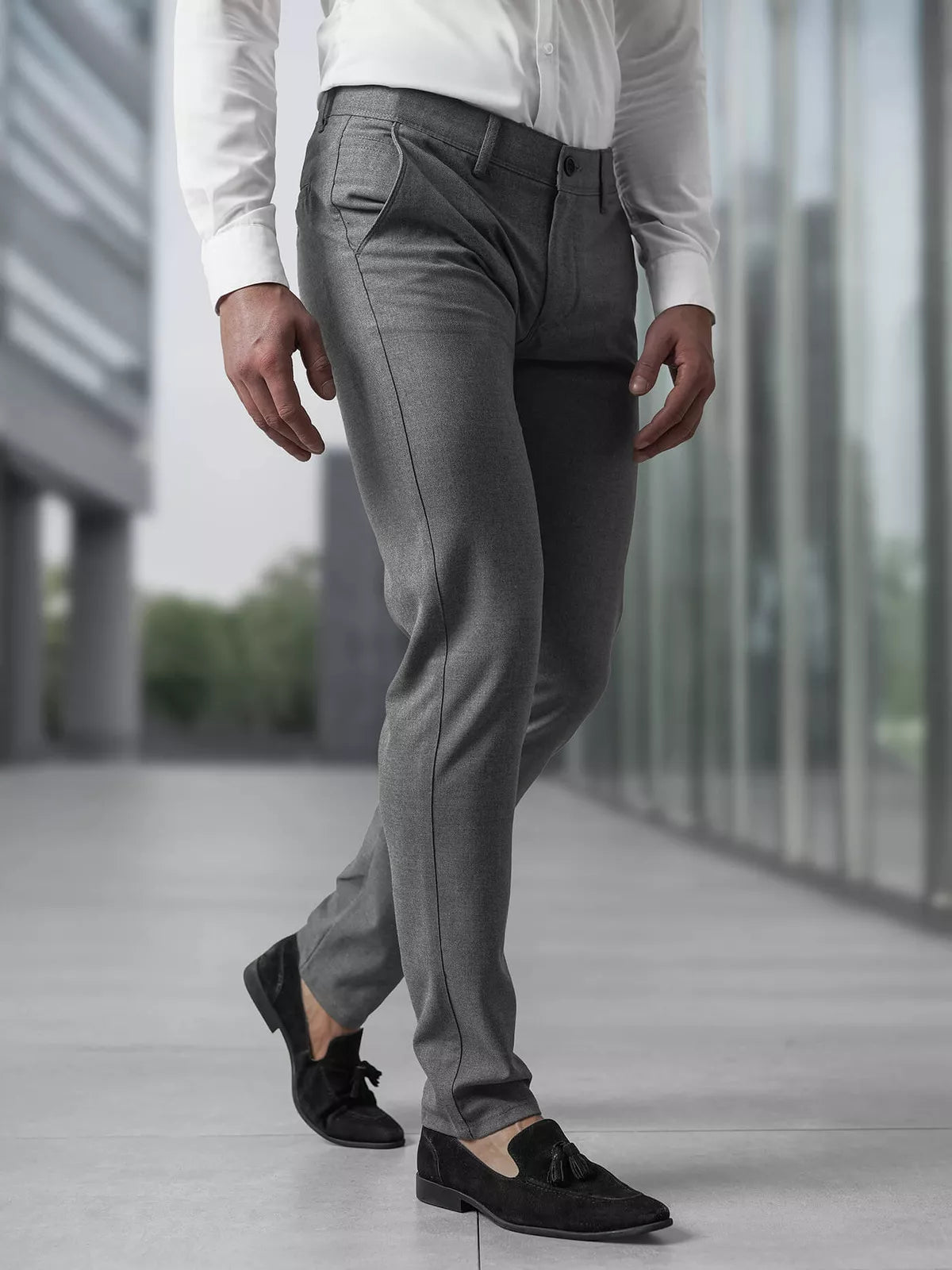 Vyriškos tamsiai pilkos chino kelnės Reno