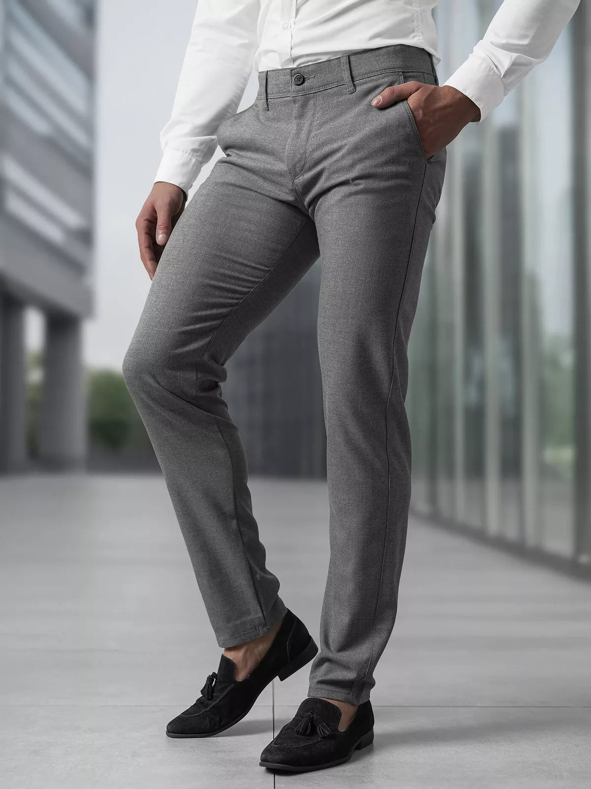 Vyriškos tamsiai pilkos chino kelnės Reno