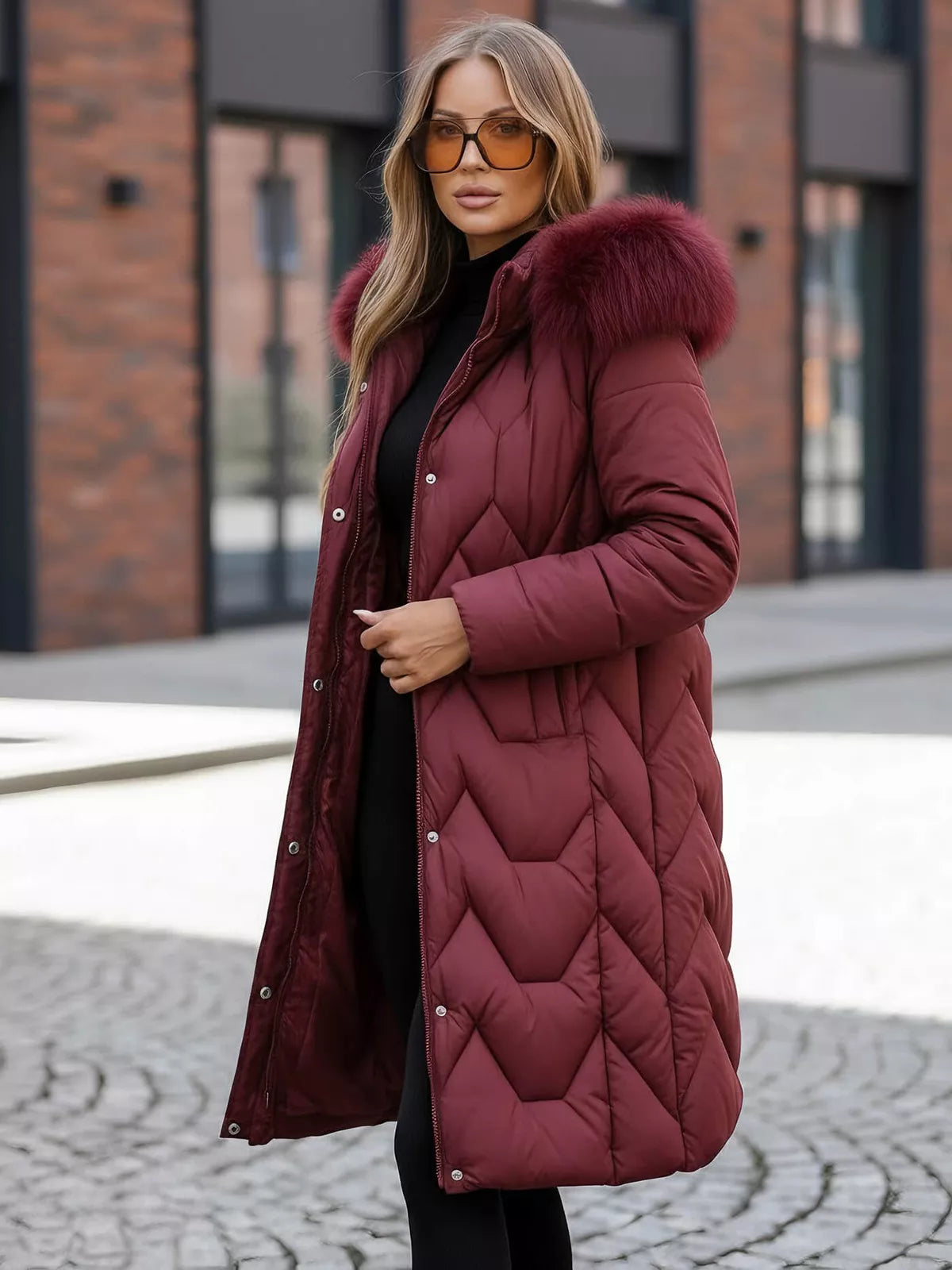 Žieminė ilga moteriška bordo striukė Klein