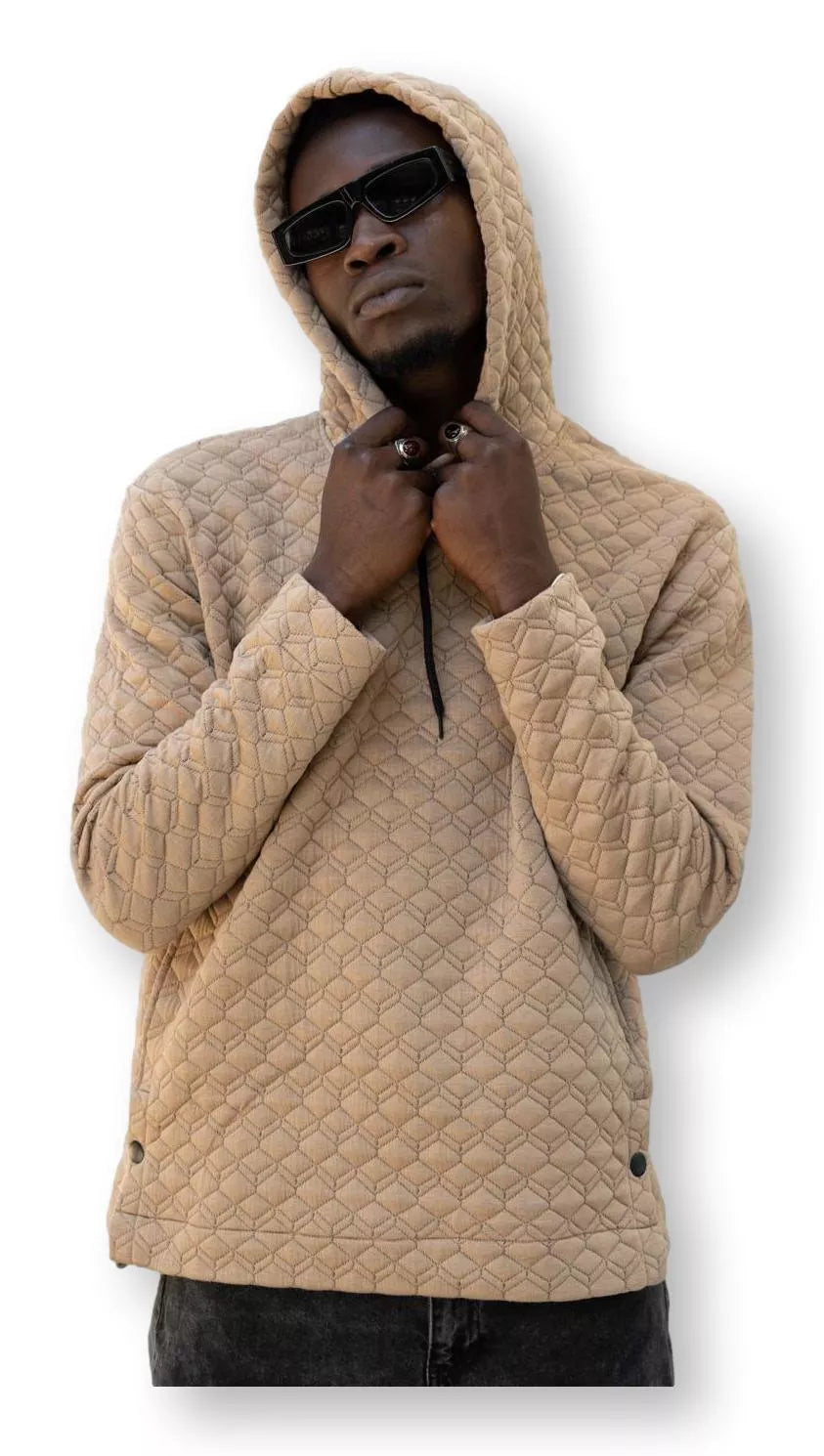 Rusvas megztinis su gobtuvu Rombas