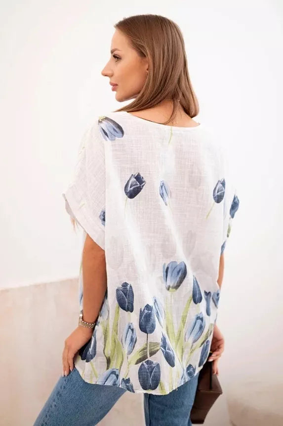 Moteriški balti marškiniai su gėlėmis Limon