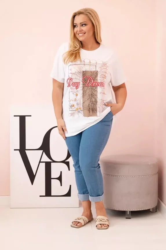 Moteriški balti su ruda detale marškinėliai Day dream