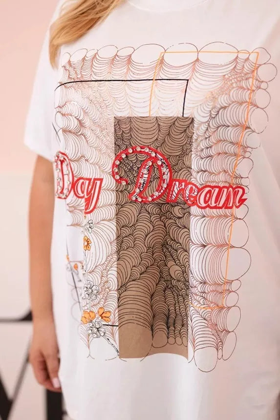 Moteriški balti su ruda detale marškinėliai Day dream