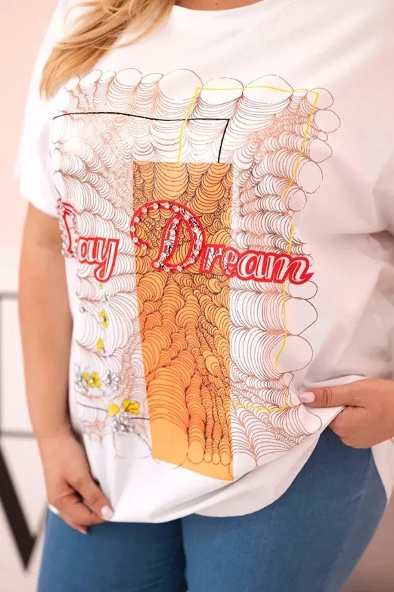 Moteriški balti su oranžine detale marškinėliai Day dream