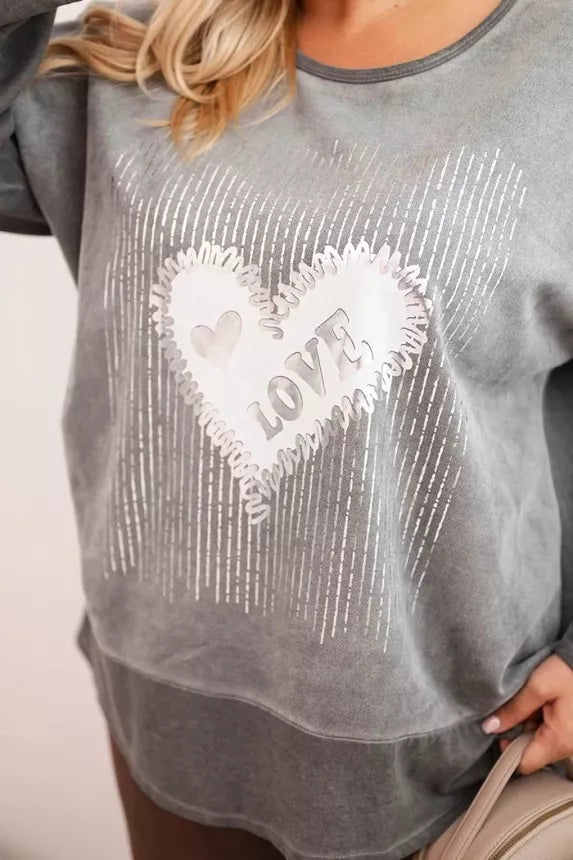 Moteriškas tamsiai pilkas megztinis Love