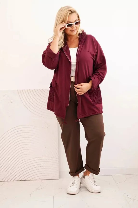 Moteriškas bordo megztinis su gobtuvu Alba