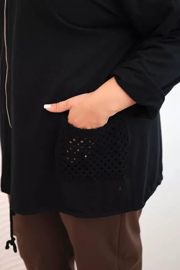 Moteriškas juodas megztinis su gobtuvu Alba