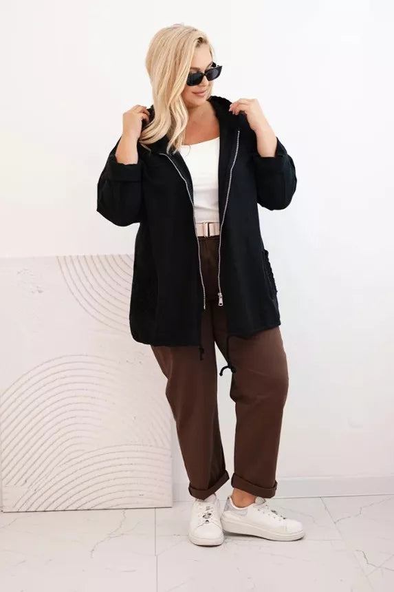 Moteriškas juodas megztinis su gobtuvu Alba