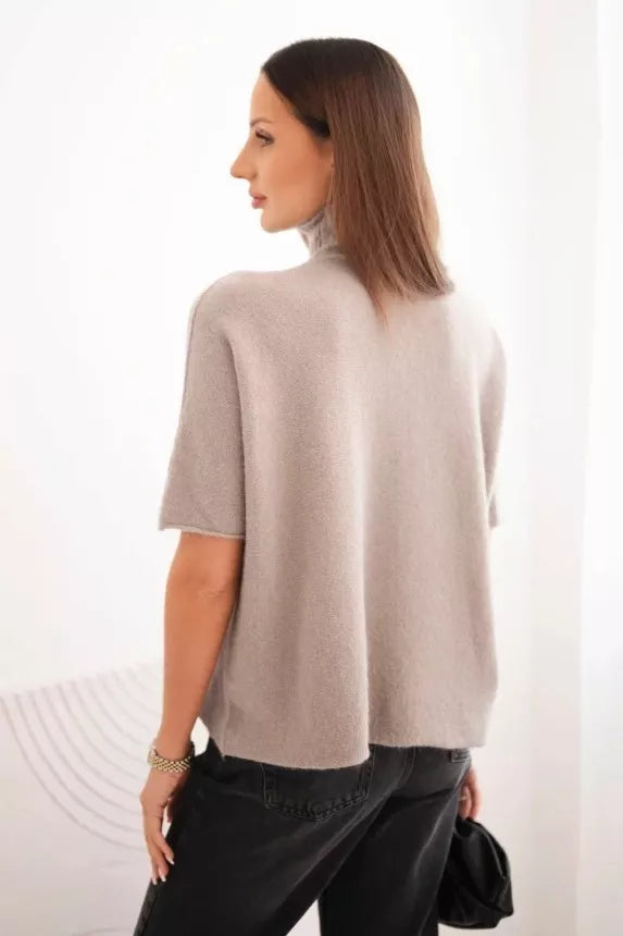 Moteriškas rusvas megztinis trumpomis rankovėmis Endi