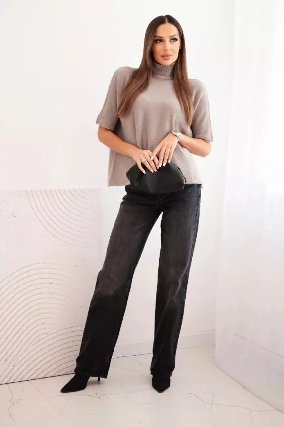 Moteriškas rusvas megztinis trumpomis rankovėmis Endi