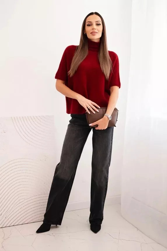 Moteriškas bordo megztinis trumpomis rankovėmis Endi