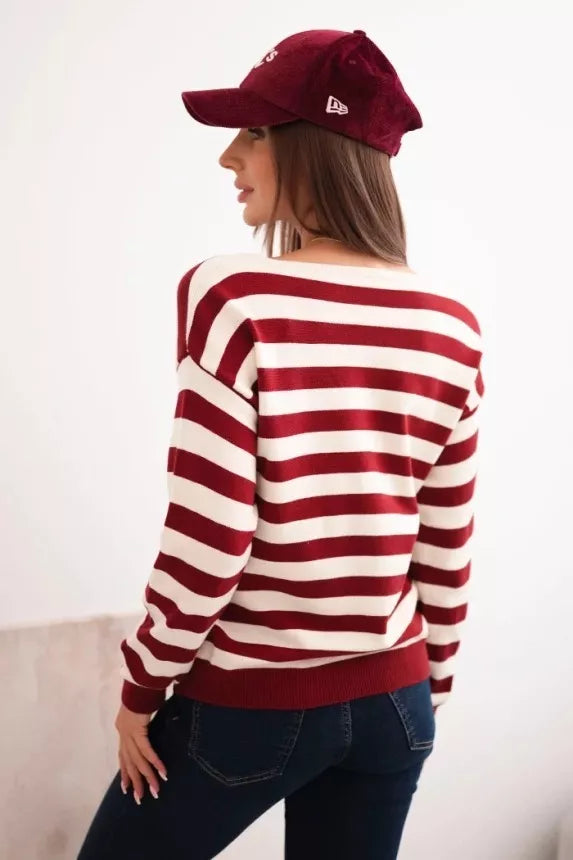 Moteriškas dryžuotas bordo megztinis Dina
