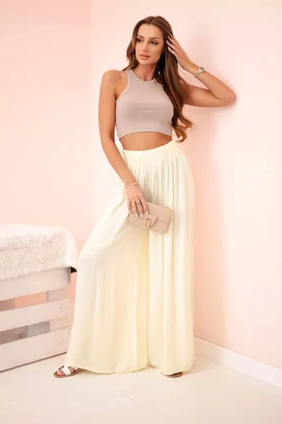 Moteriškos plačios geltonos spalvos kelnės Andi