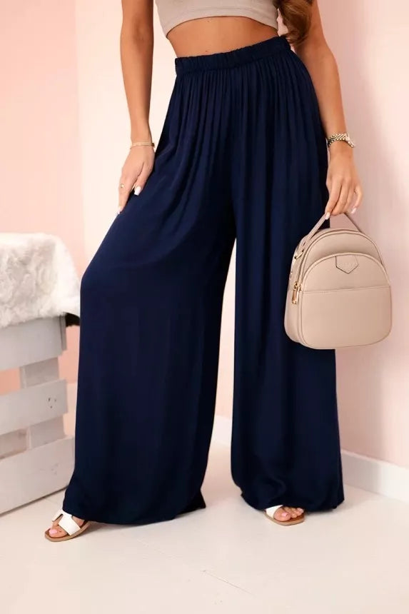 Moteriškos plačios tamsiai mėlynos spalvos kelnės Andi