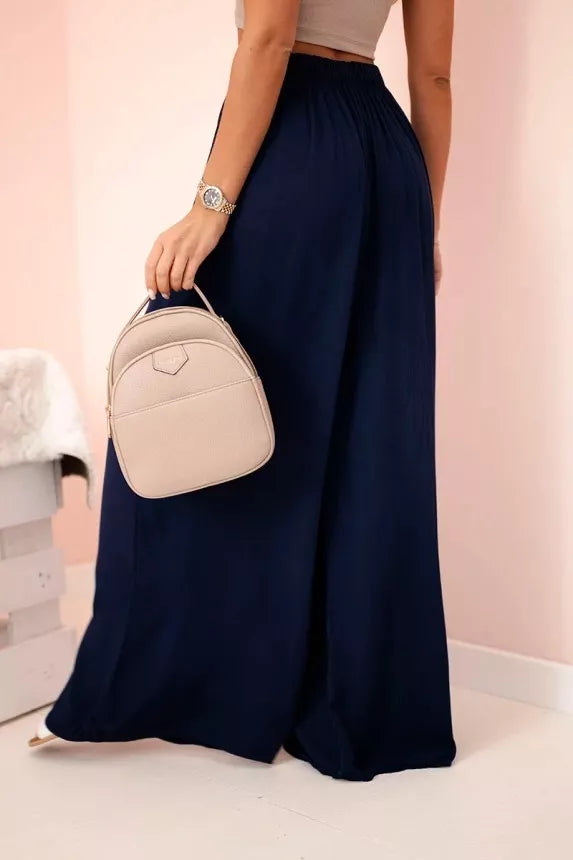 Moteriškos plačios tamsiai mėlynos spalvos kelnės Andi