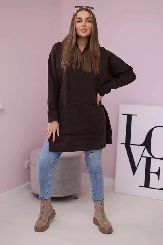 Moteriškas rudas džemperis su gobtuvu Wine