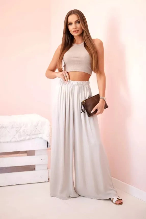 Moteriškos plačios rusvos spalvos kelnės Andi