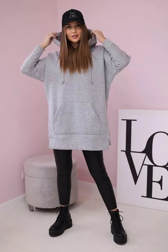 Moteriškas šviesiai pilkas džemperis su gobtuvu Wine