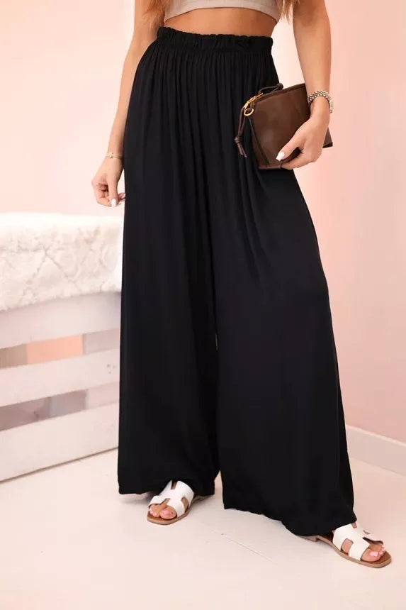 Moteriškos plačios juodos spalvos kelnės Andi