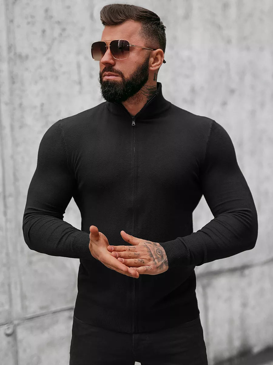 Vyriškas juodas megztinis su užtrauktuku Karim