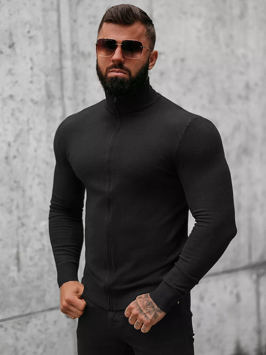 Vyriškas juodas megztinis su užtrauktuku Karim