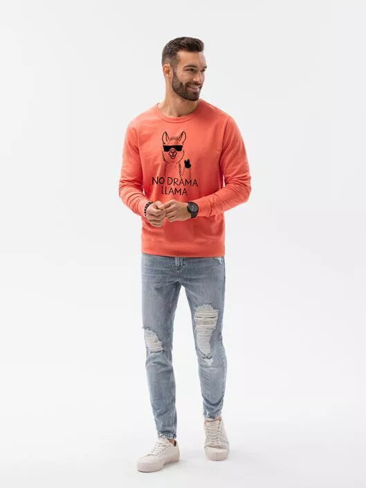 Koralinės spalvos džemperis No drama Llama